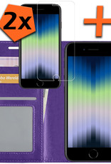 Nomfy Hoesje Geschikt voor iPhone SE 2022 Hoes Bookcase Flipcase Book Cover Met 2x Screenprotector - Hoes Geschikt voor iPhone SE (2022) Hoesje Book Case - Paars