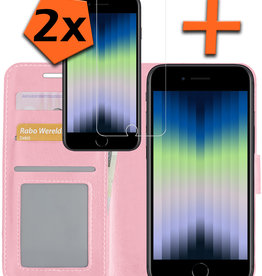 Nomfy Nomfy iPhone SE 2022 Hoesje Bookcase Met Screenprotector - Lichtroze