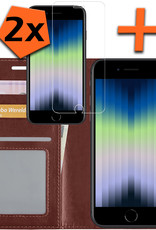 Nomfy Hoesje Geschikt voor iPhone SE 2022 Hoes Bookcase Flipcase Book Cover Met 2x Screenprotector - Hoes Geschikt voor iPhone SE (2022) Hoesje Book Case - Bruin