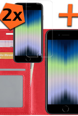 Nomfy Hoesje Geschikt voor iPhone SE 2022 Hoes Bookcase Flipcase Book Cover Met 2x Screenprotector - Hoes Geschikt voor iPhone SE (2022) Hoesje Book Case - Rood