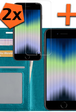 Nomfy Hoesje Geschikt voor iPhone SE 2022 Hoes Bookcase Flipcase Book Cover Met 2x Screenprotector - Hoes Geschikt voor iPhone SE (2022) Hoesje Book Case - Turquoise