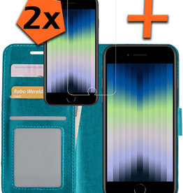 Nomfy Nomfy iPhone SE 2022 Hoesje Bookcase Met Screenprotector - Turquoise