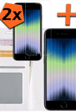 Nomfy Hoesje Geschikt voor iPhone SE 2022 Hoes Bookcase Flipcase Book Cover Met 2x Screenprotector - Hoes Geschikt voor iPhone SE (2022) Hoesje Book Case - Wit