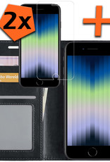 Nomfy Hoesje Geschikt voor iPhone SE 2022 Hoes Bookcase Flipcase Book Cover Met 2x Screenprotector - Hoes Geschikt voor iPhone SE (2022) Hoesje Book Case - Zwart