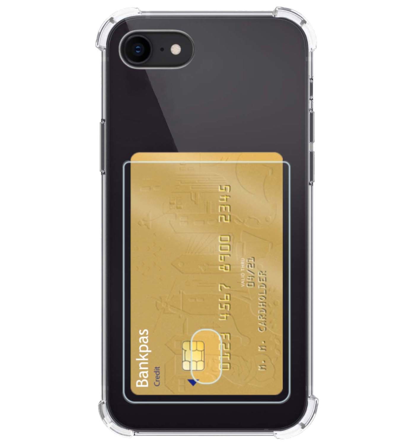 Nomfy Hoesje Geschikt voor iPhone SE 2022 Hoesje Pasjeshouder Shockproof Pas Houder - Hoesje Geschikt voor iPhone SE (2022) Hoes Met Kaarthouder - Transparant
