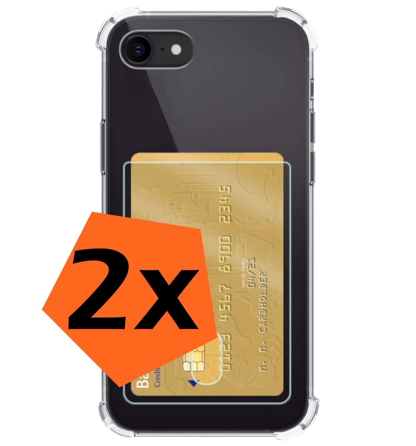Nomfy Hoesje Geschikt voor iPhone SE 2022 Hoesje Pasjeshouder Shockproof Pas Houder - Hoesje Geschikt voor iPhone SE (2022) Hoes Met Kaarthouder - Transparant - 2 PACK