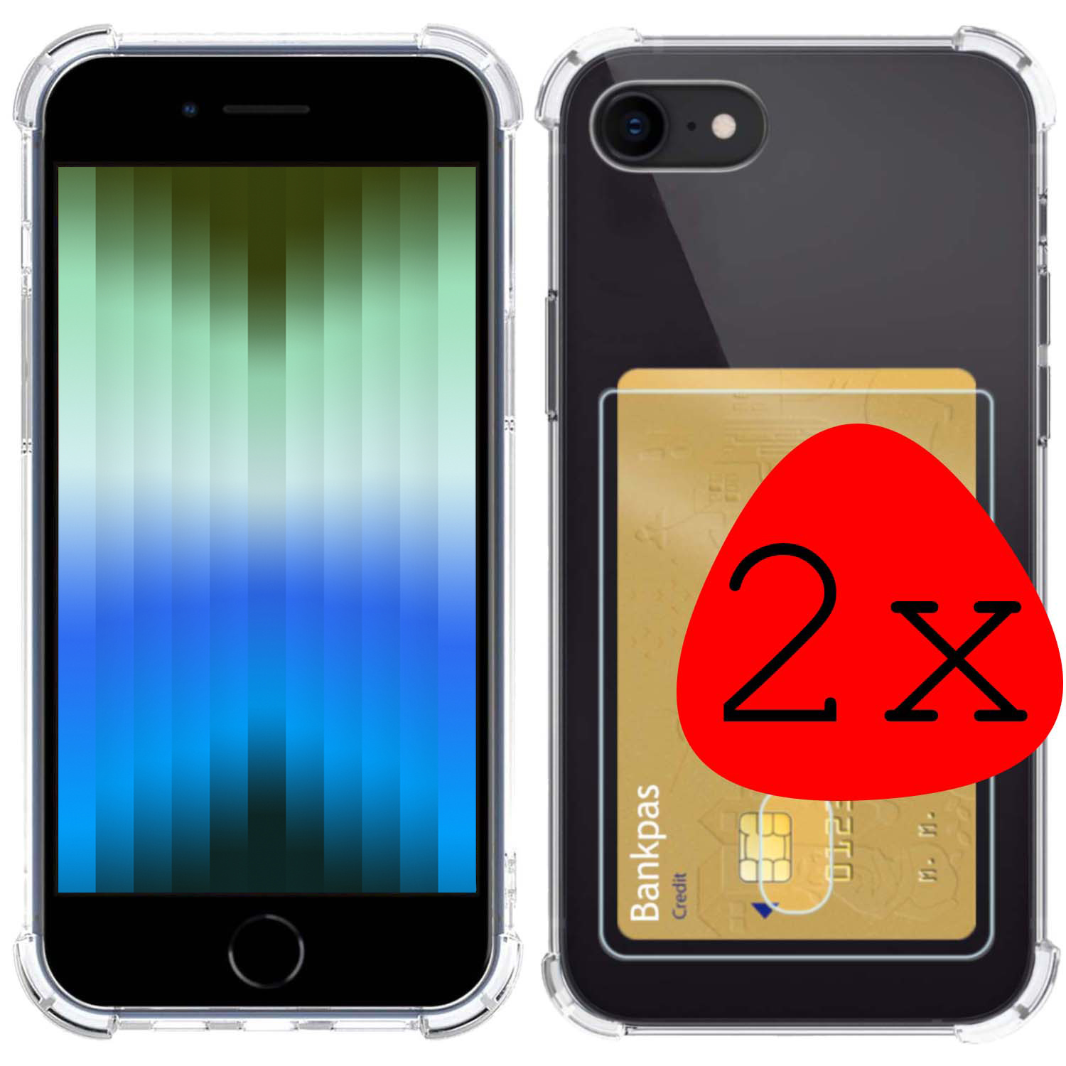 BASEY. Hoes Geschikt voor iPhone SE 2022 Hoesje Shock Proof Case Hoes - Hoesje Geschikt voor iPhone SE (2022) Hoes Cover Shockproof - Transparant - 2 Stuks