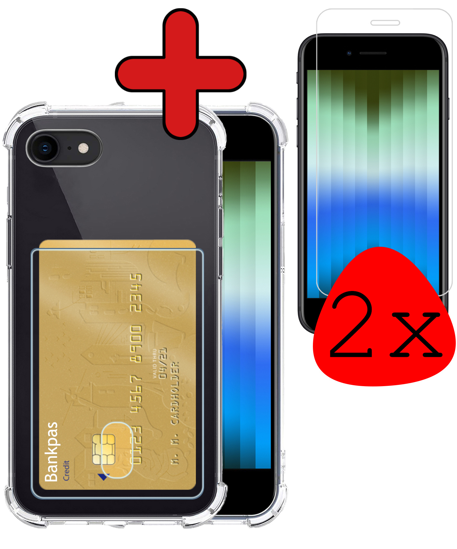 BASEY. Hoes Geschikt voor iPhone SE 2022 Hoesje Shock Proof Case Hoes Met 2x Screenprotector - Hoesje Geschikt voor iPhone SE (2022) Hoes Cover Shockproof - Transparant