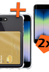 Nomfy Hoesje Geschikt voor iPhone SE 2022 Hoesje Pasjeshouder Shockproof Pas Houder Met 2x Screenprotector - Hoesje Geschikt voor iPhone SE (2022) Hoes Met Kaarthouder - Transparant