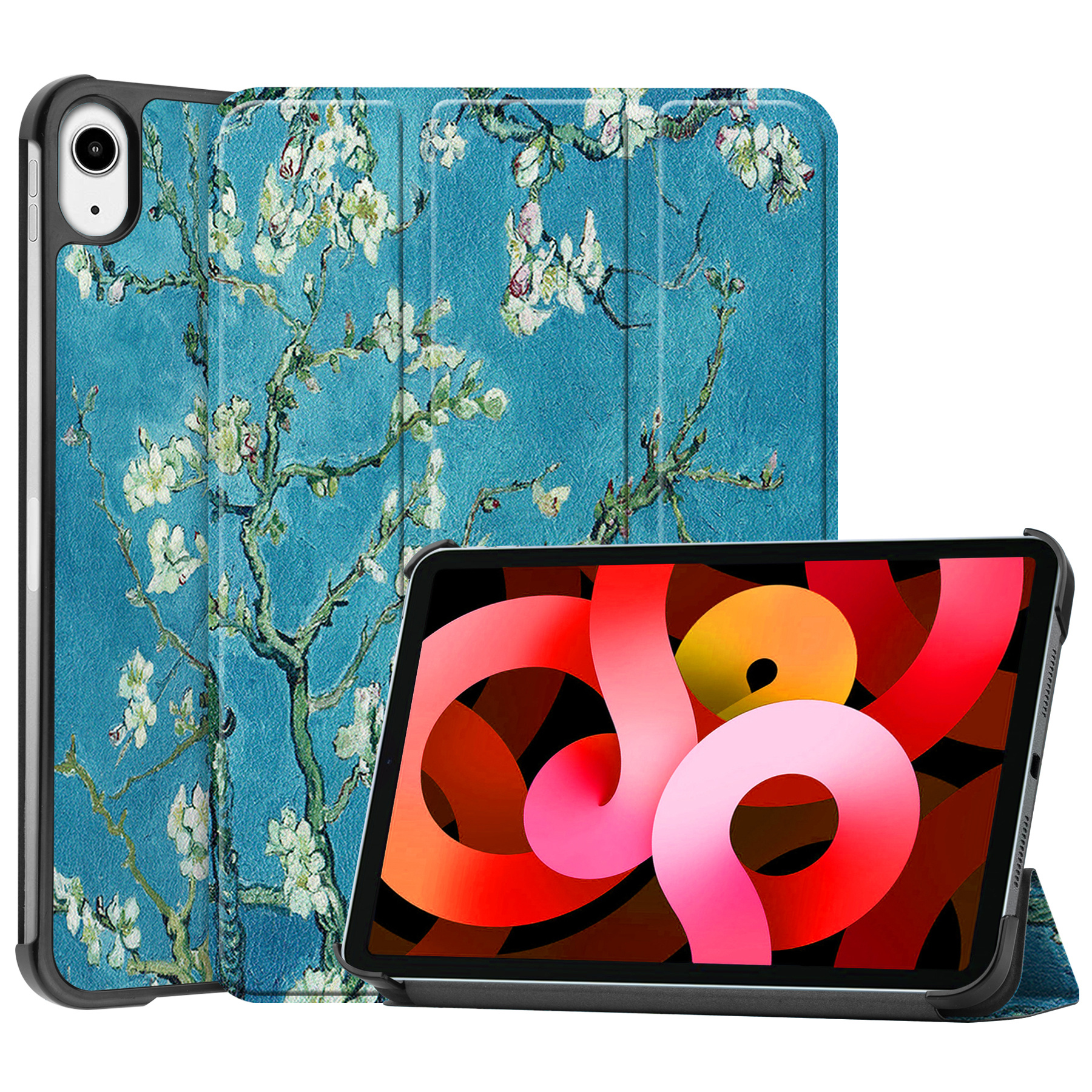 BASEY. Hoesje Geschikt voor iPad Air 2022 Hoes Case Tablet Hoesje Tri-fold - Hoes Geschikt voor iPad Air 5 2022 Hoesje Hard Cover Bookcase Hoes - Blokken