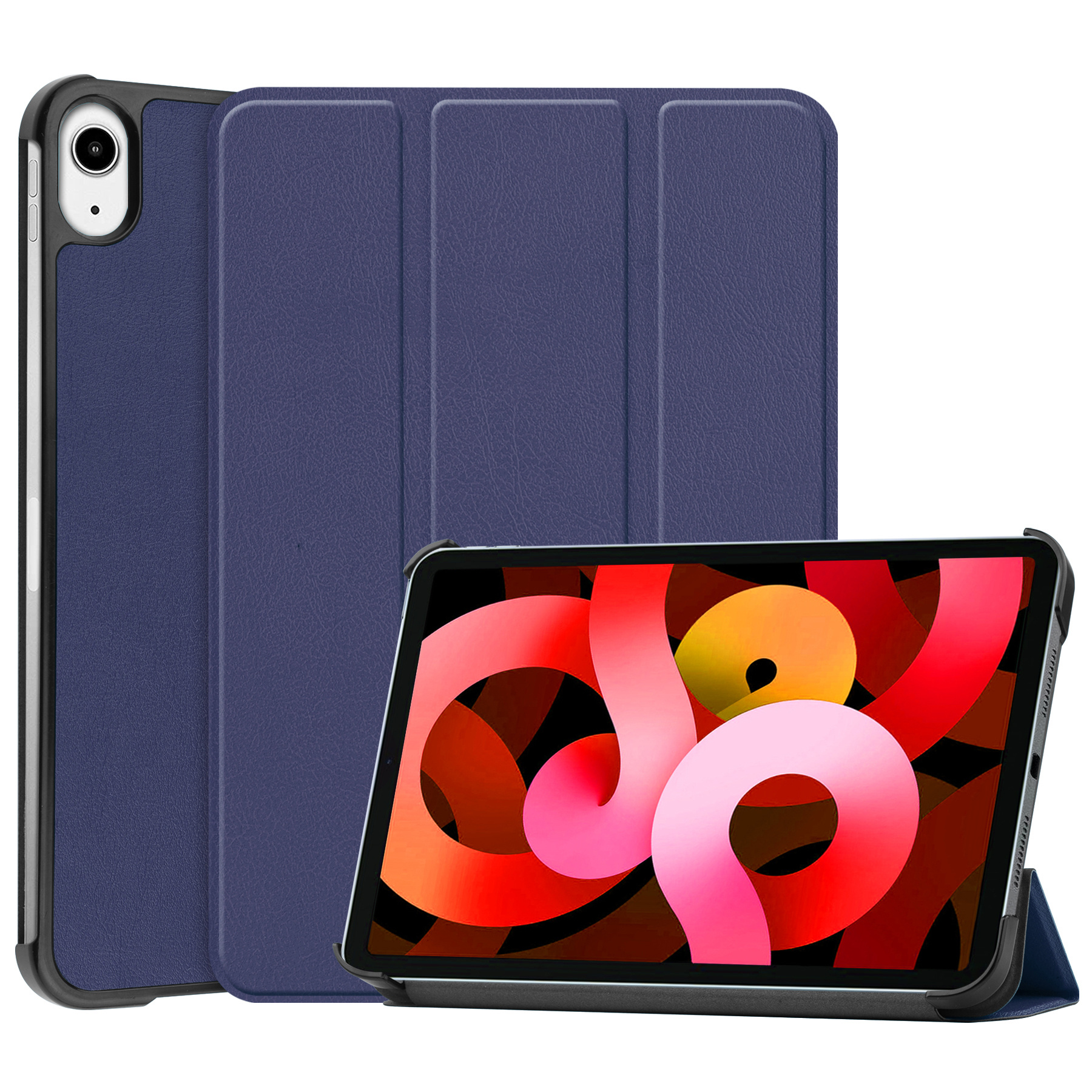 BASEY. Hoesje Geschikt voor iPad Air 2022 Hoes Case Tablet Hoesje Tri-fold - Hoes Geschikt voor iPad Air 5 2022 Hoesje Hard Cover Bookcase Hoes - Donkerblauw