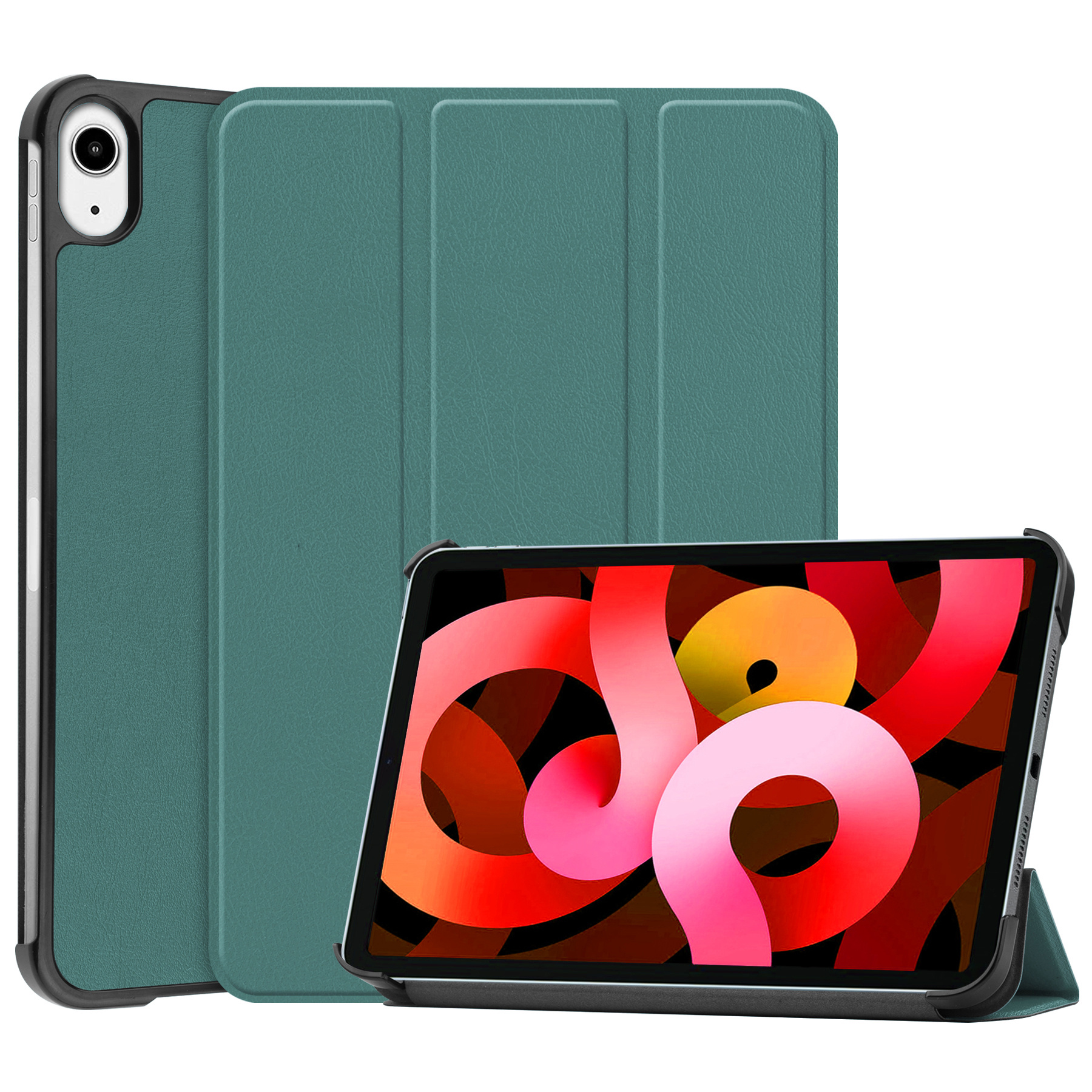 BASEY. Hoesje Geschikt voor iPad Air 2022 Hoes Case Tablet Hoesje Tri-fold - Hoes Geschikt voor iPad Air 5 2022 Hoesje Hard Cover Bookcase Hoes - Donkergroen