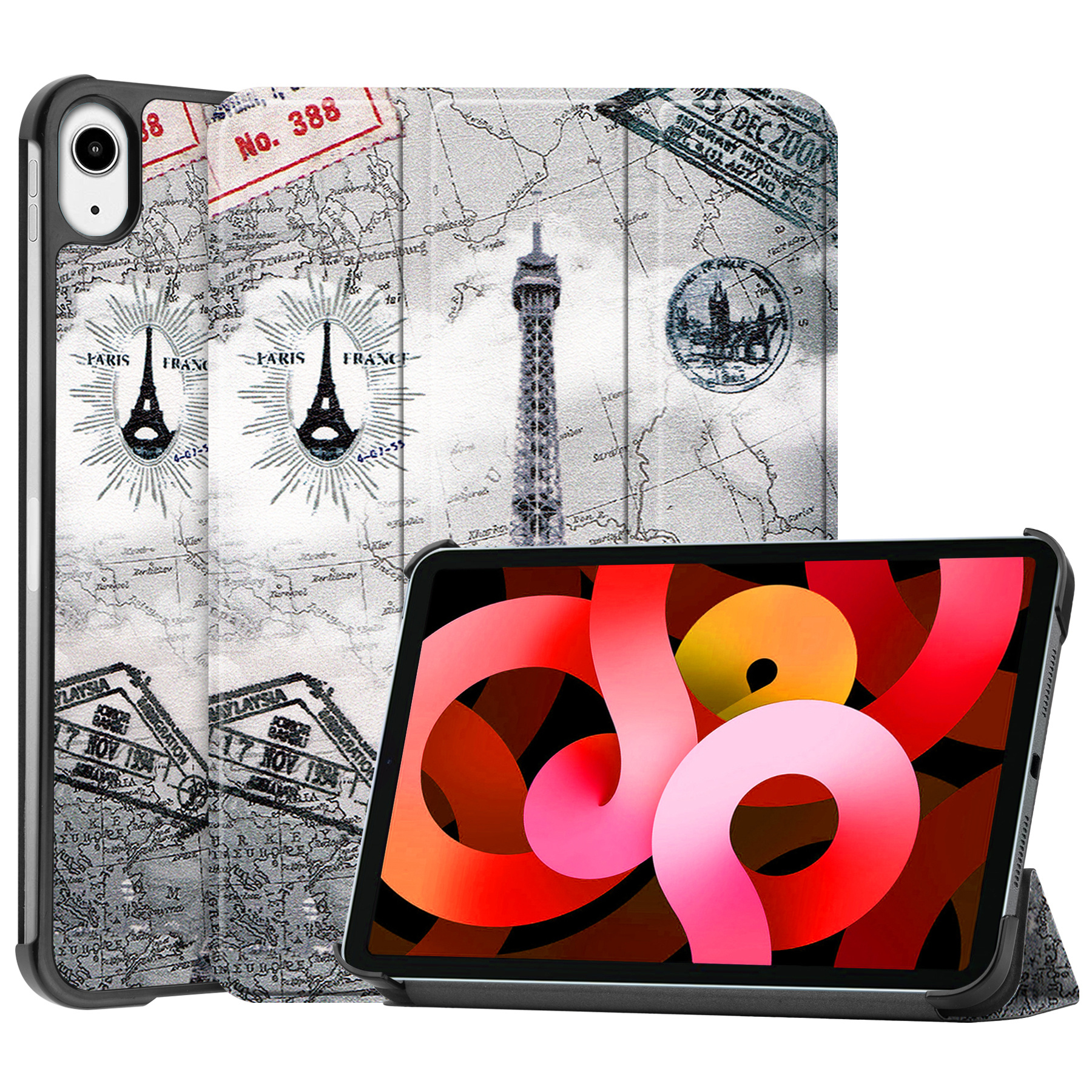 BASEY. Hoesje Geschikt voor iPad Air 2022 Hoes Case Tablet Hoesje Tri-fold - Hoes Geschikt voor iPad Air 5 2022 Hoesje Hard Cover Bookcase Hoes - Eiffeltoren