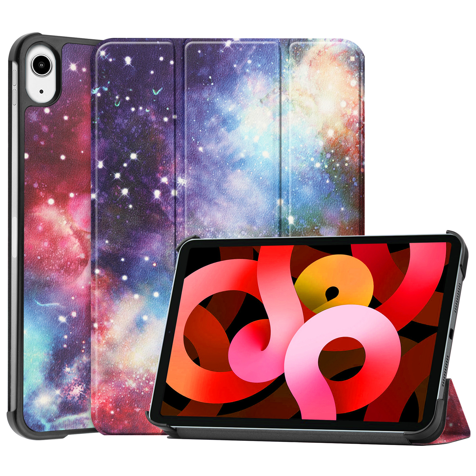BASEY. Hoesje Geschikt voor iPad Air 2022 Hoes Case Tablet Hoesje Tri-fold - Hoes Geschikt voor iPad Air 5 2022 Hoesje Hard Cover Bookcase Hoes - Galaxy