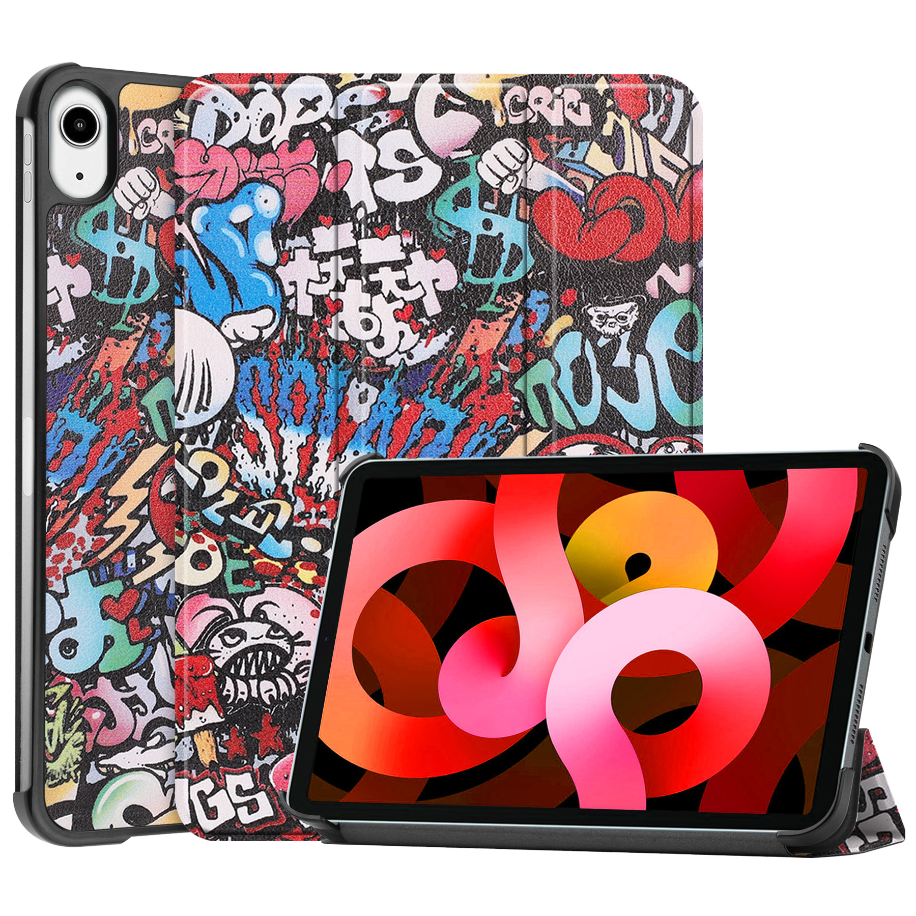 BASEY. Hoesje Geschikt voor iPad Air 2022 Hoes Case Tablet Hoesje Tri-fold - Hoes Geschikt voor iPad Air 5 2022 Hoesje Hard Cover Bookcase Hoes - Graffity