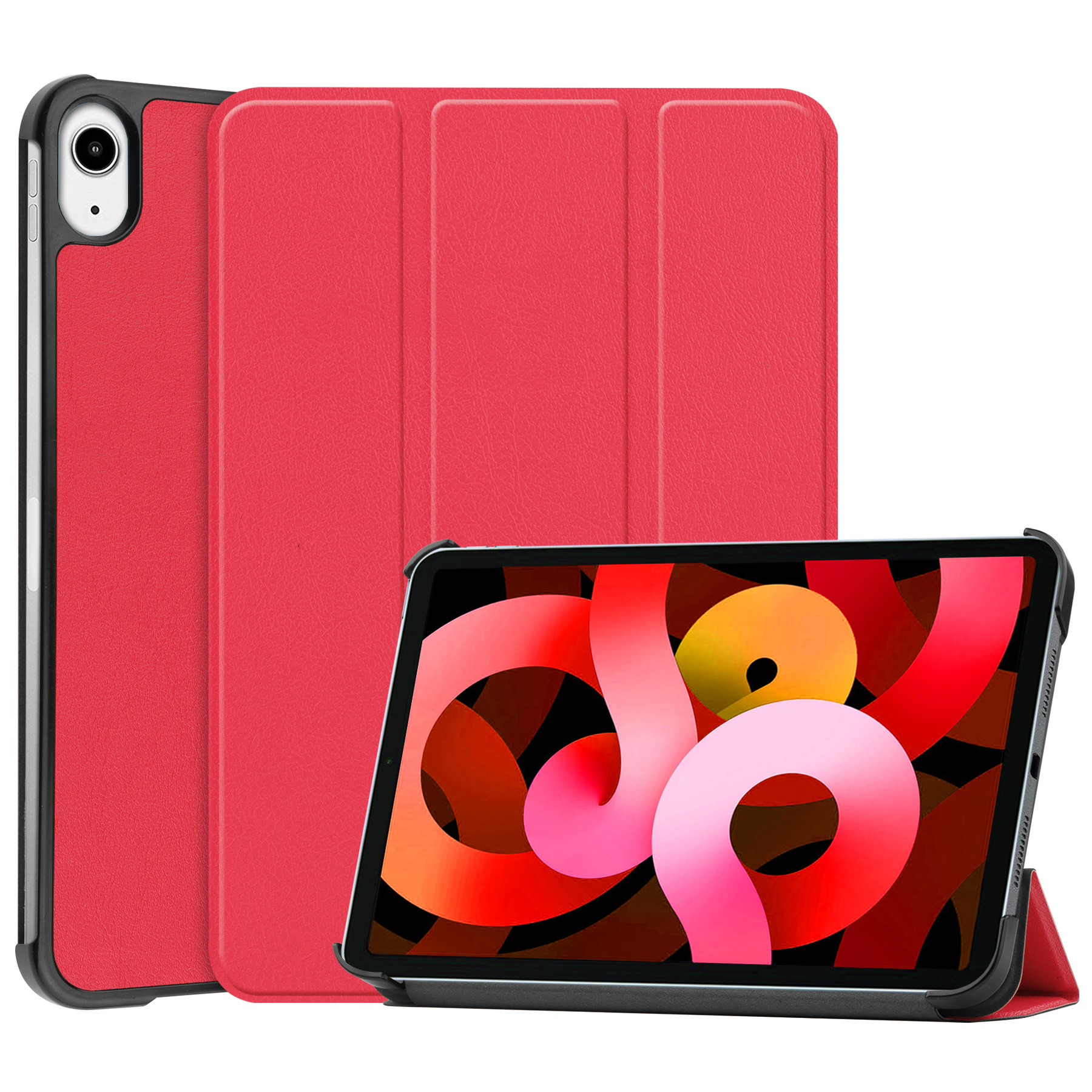 BASEY. Hoesje Geschikt voor iPad Air 2022 Hoes Case Tablet Hoesje Tri-fold - Hoes Geschikt voor iPad Air 5 2022 Hoesje Hard Cover Bookcase Hoes - Rood