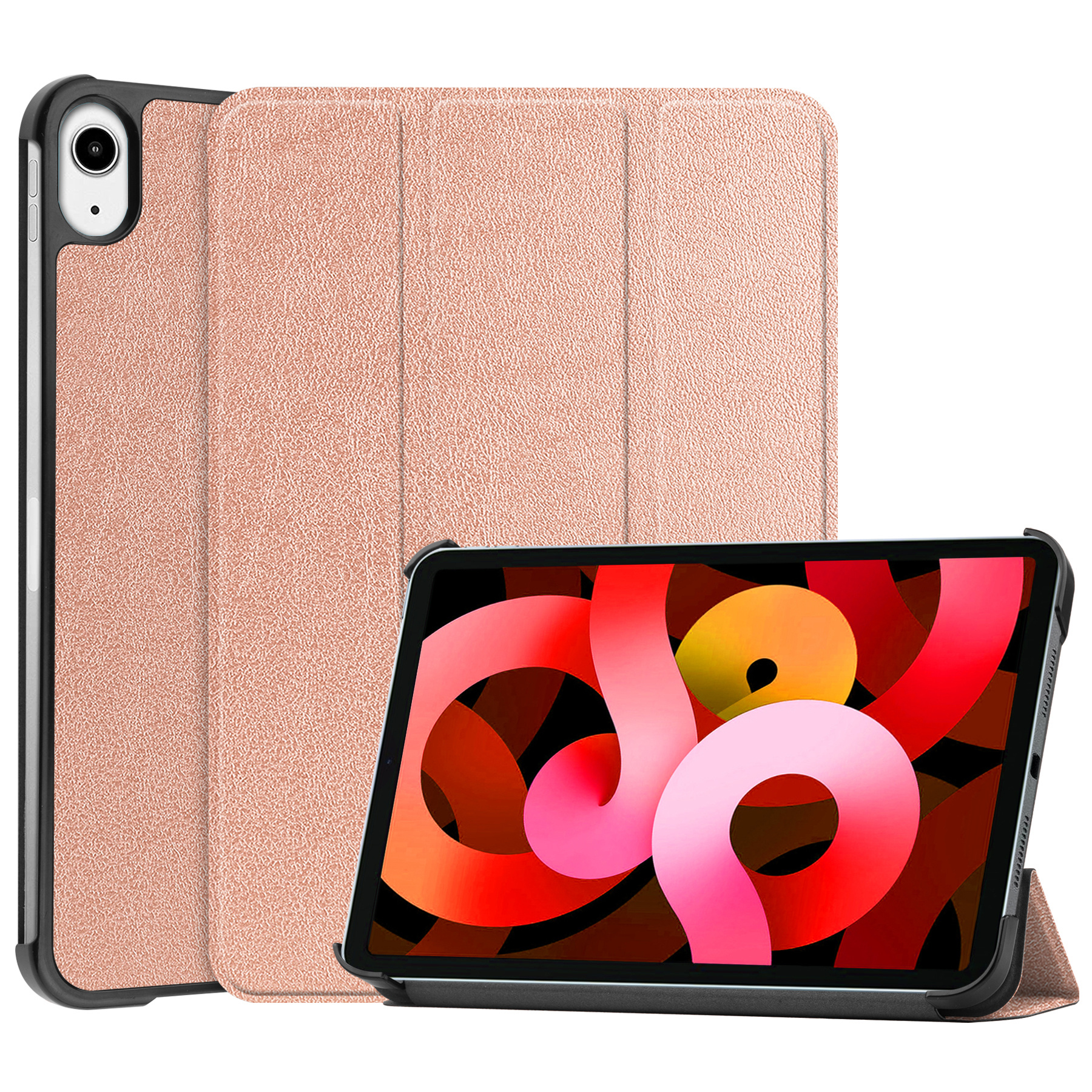 BASEY. Hoesje Geschikt voor iPad Air 2022 Hoes Case Tablet Hoesje Tri-fold - Hoes Geschikt voor iPad Air 5 2022 Hoesje Hard Cover Bookcase Hoes - Rosé goud