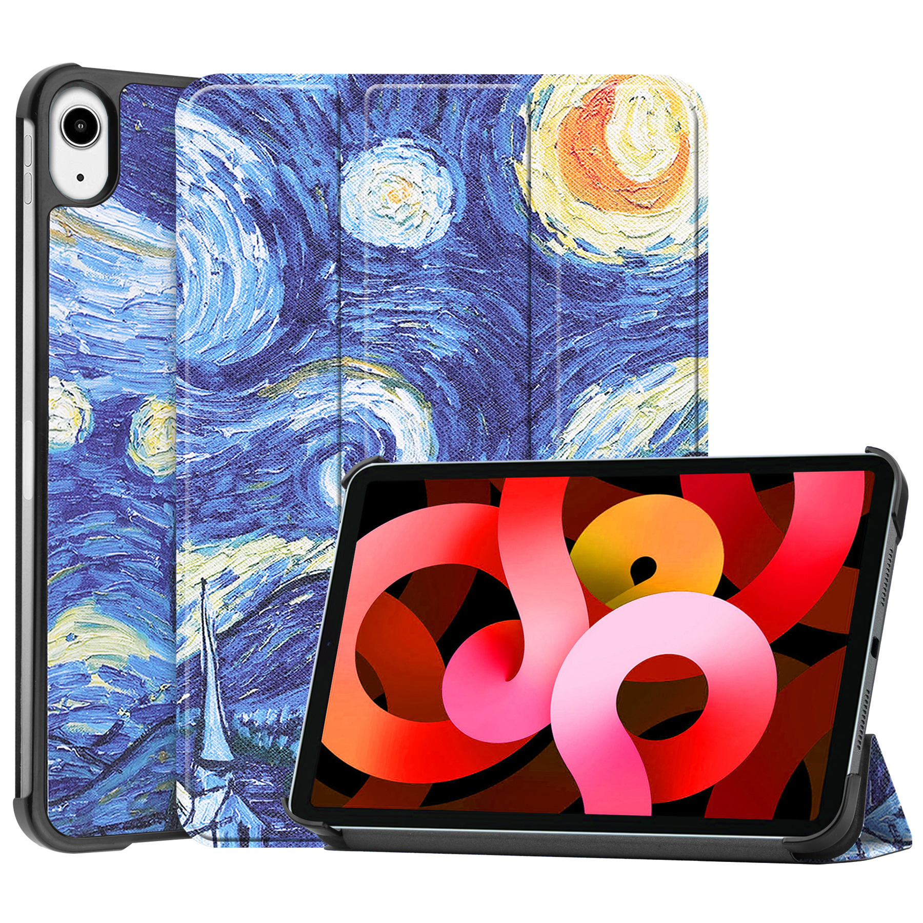 BASEY. Hoesje Geschikt voor iPad Air 2022 Hoes Case Tablet Hoesje Tri-fold - Hoes Geschikt voor iPad Air 5 2022 Hoesje Hard Cover Bookcase Hoes - Sterrenhemel