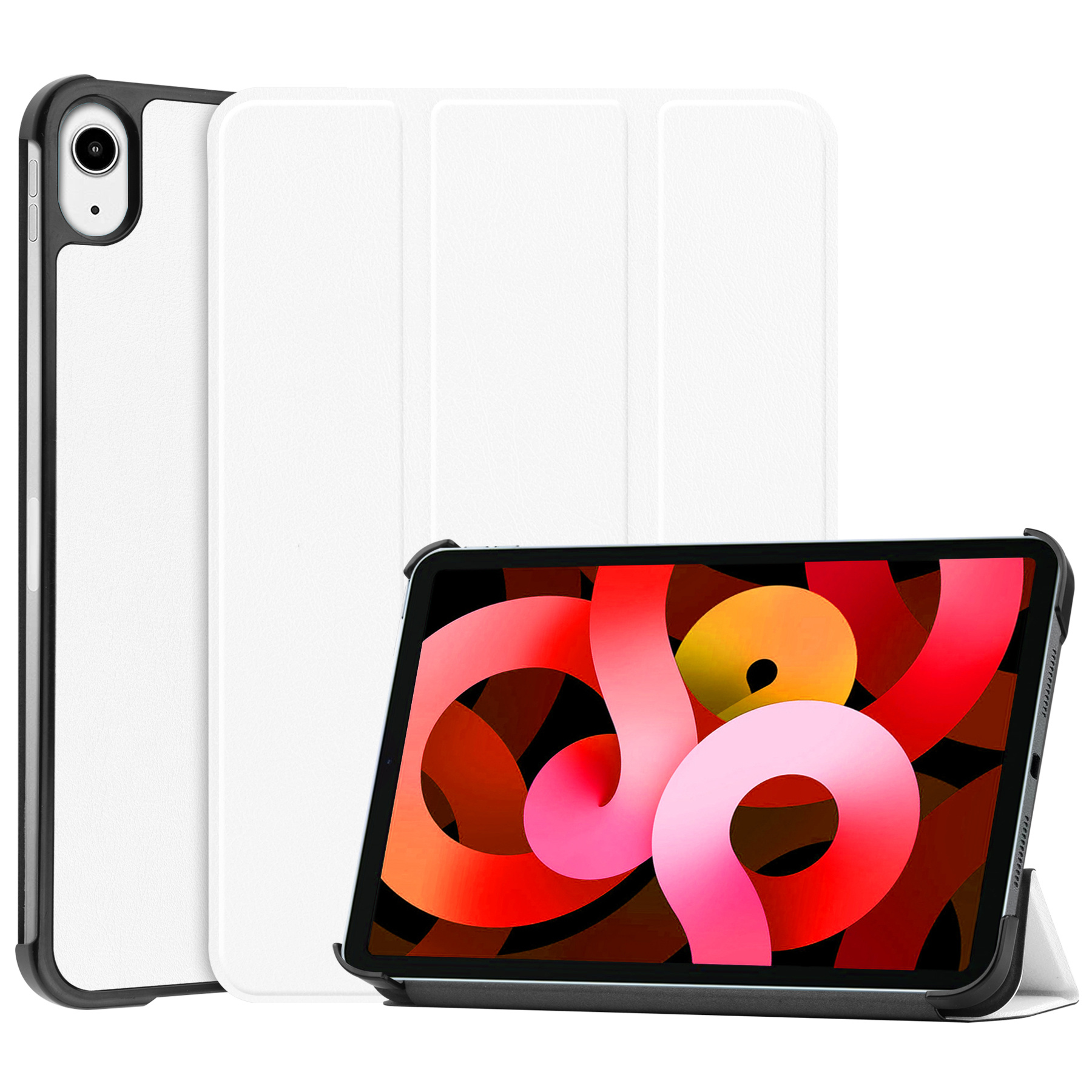 BASEY. Hoesje Geschikt voor iPad Air 2022 Hoes Case Tablet Hoesje Tri-fold - Hoes Geschikt voor iPad Air 5 2022 Hoesje Hard Cover Bookcase Hoes - Wit