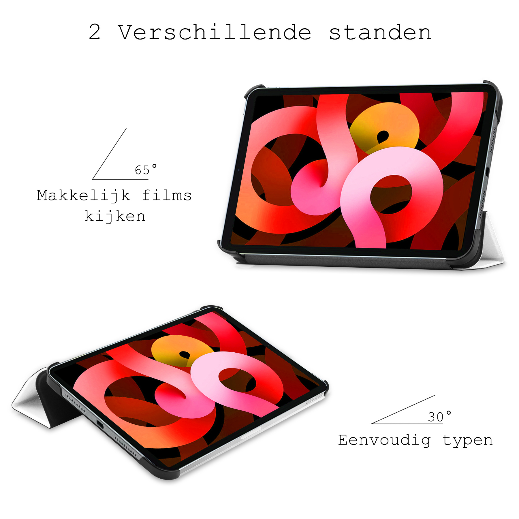 BASEY. Hoesje Geschikt voor iPad Air 2022 Hoes Case Tablet Hoesje Tri-fold - Hoes Geschikt voor iPad Air 5 2022 Hoesje Hard Cover Bookcase Hoes - Wit