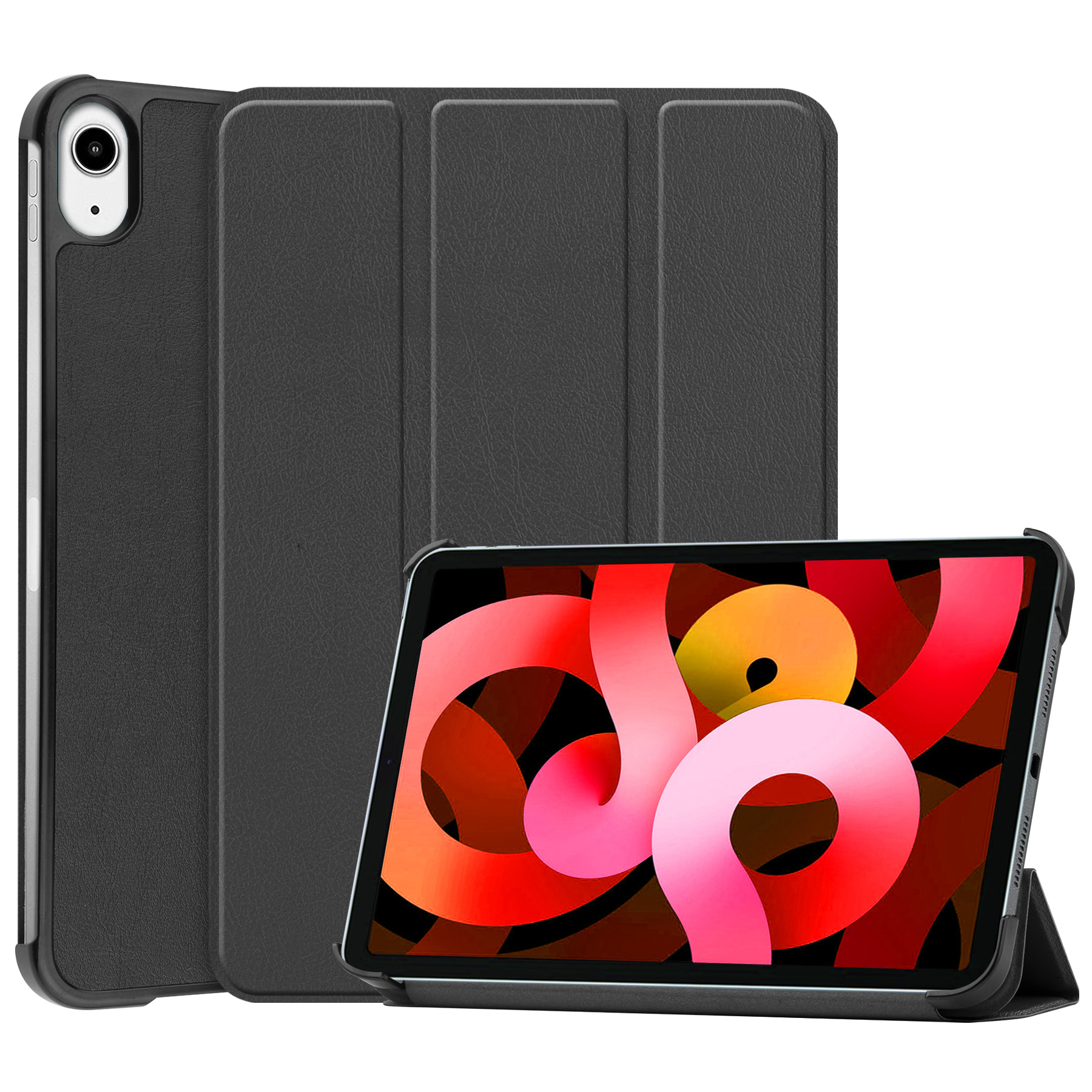 BASEY. Hoesje Geschikt voor iPad Air 2022 Hoes Case Tablet Hoesje Tri-fold - Hoes Geschikt voor iPad Air 5 2022 Hoesje Hard Cover Bookcase Hoes - Zwart