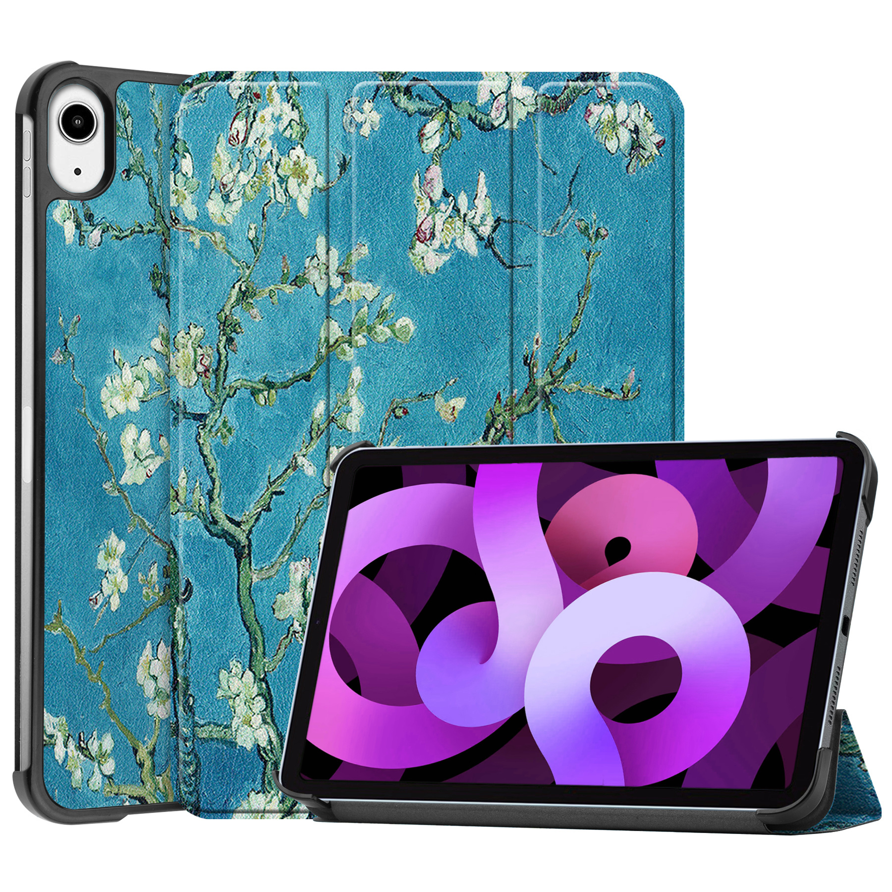 Nomfy Hoes Geschikt voor iPad Air 2022 Hoes Tri-fold Tablet Hoesje Case - Hoesje Geschikt voor iPad Air 5 2022 Hoesje Hardcover Bookcase - Blokken