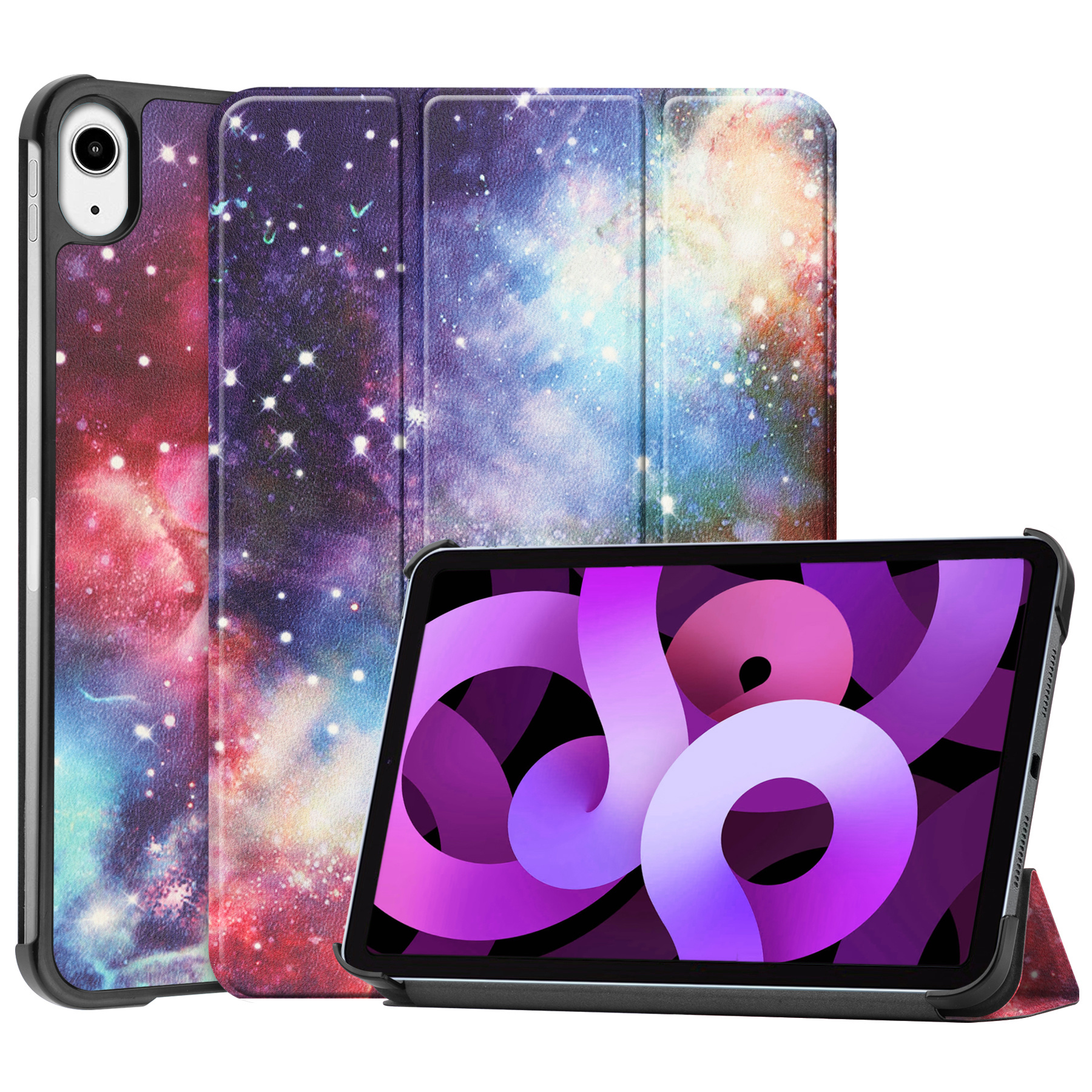 Nomfy Hoes Geschikt voor iPad Air 2022 Hoes Tri-fold Tablet Hoesje Case - Hoesje Geschikt voor iPad Air 5 2022 Hoesje Hardcover Bookcase - Galaxy