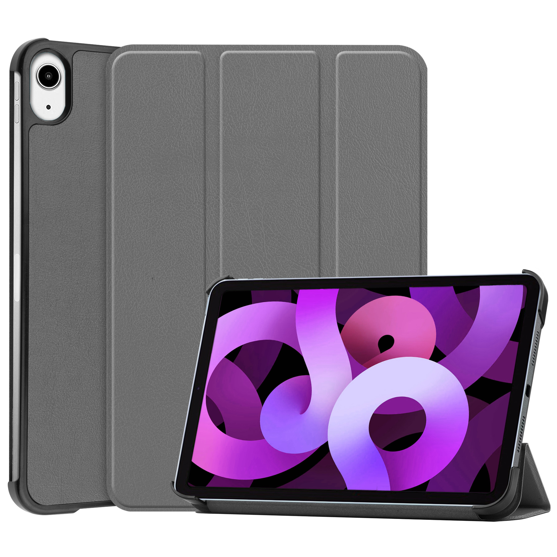 Nomfy Hoes Geschikt voor iPad Air 2022 Hoes Tri-fold Tablet Hoesje Case - Hoesje Geschikt voor iPad Air 5 2022 Hoesje Hardcover Bookcase - Grijs