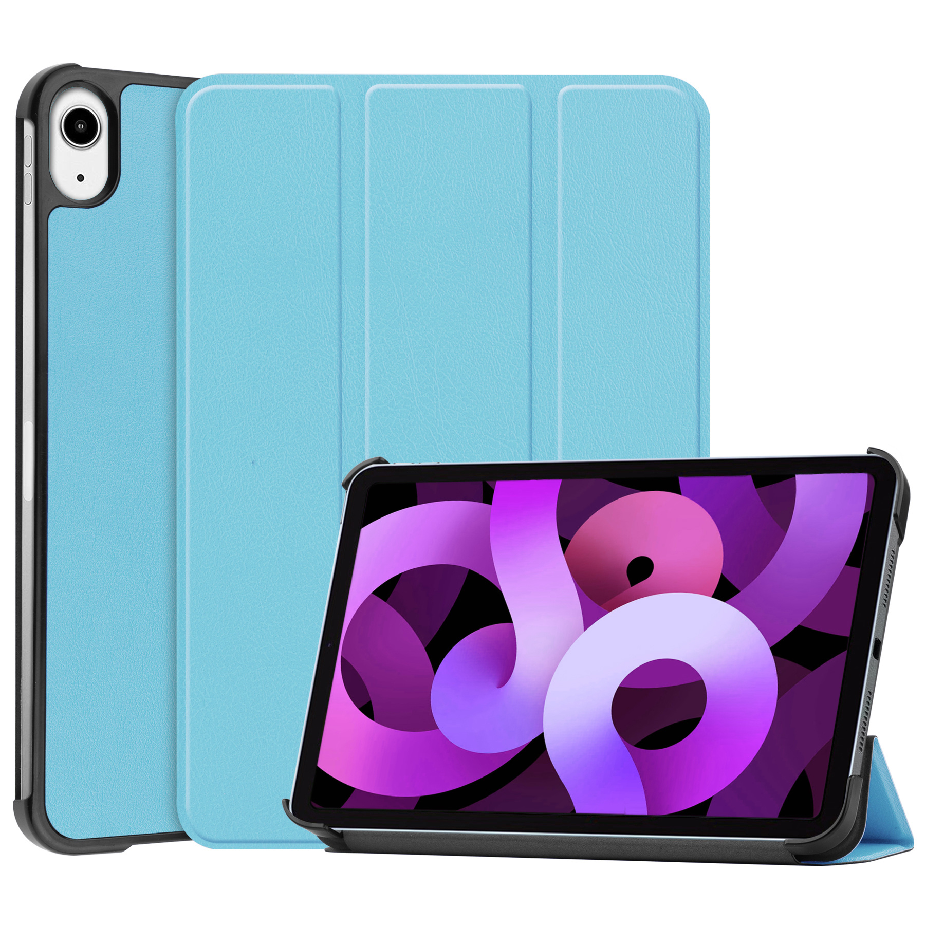 Nomfy Hoes Geschikt voor iPad Air 2022 Hoes Tri-fold Tablet Hoesje Case - Hoesje Geschikt voor iPad Air 5 2022 Hoesje Hardcover Bookcase - Lichtblauw