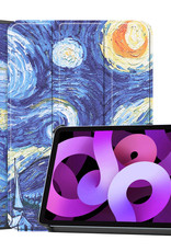 Nomfy Hoes Geschikt voor iPad Air 2022 Hoes Tri-fold Tablet Hoesje Case - Hoesje Geschikt voor iPad Air 5 2022 Hoesje Hardcover Bookcase - Sterrenhemel
