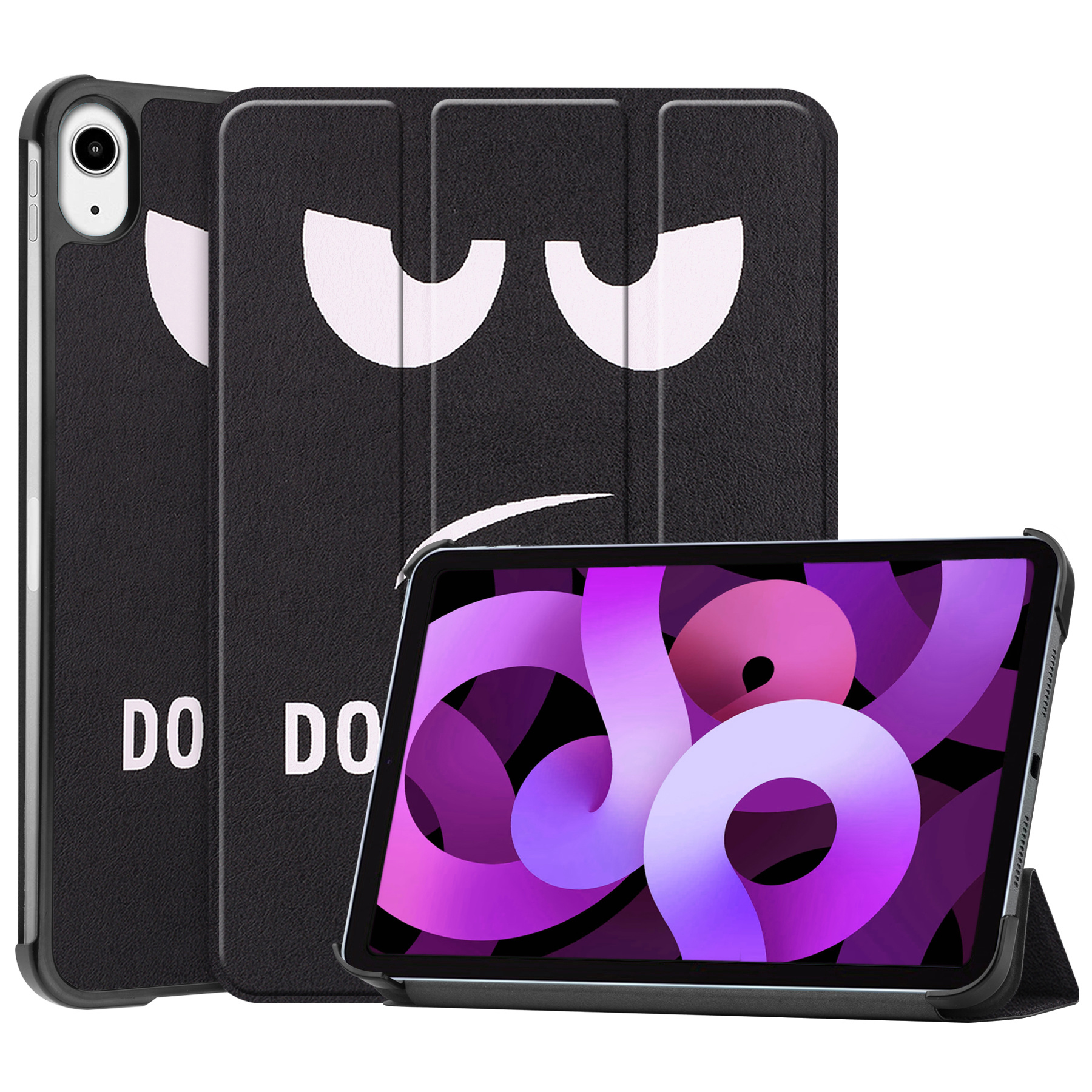 Nomfy Hoes Geschikt voor iPad Air 2022 Hoes Tri-fold Tablet Hoesje Case - Hoesje Geschikt voor iPad Air 5 2022 Hoesje Hardcover Bookcase - Don't Touch Me