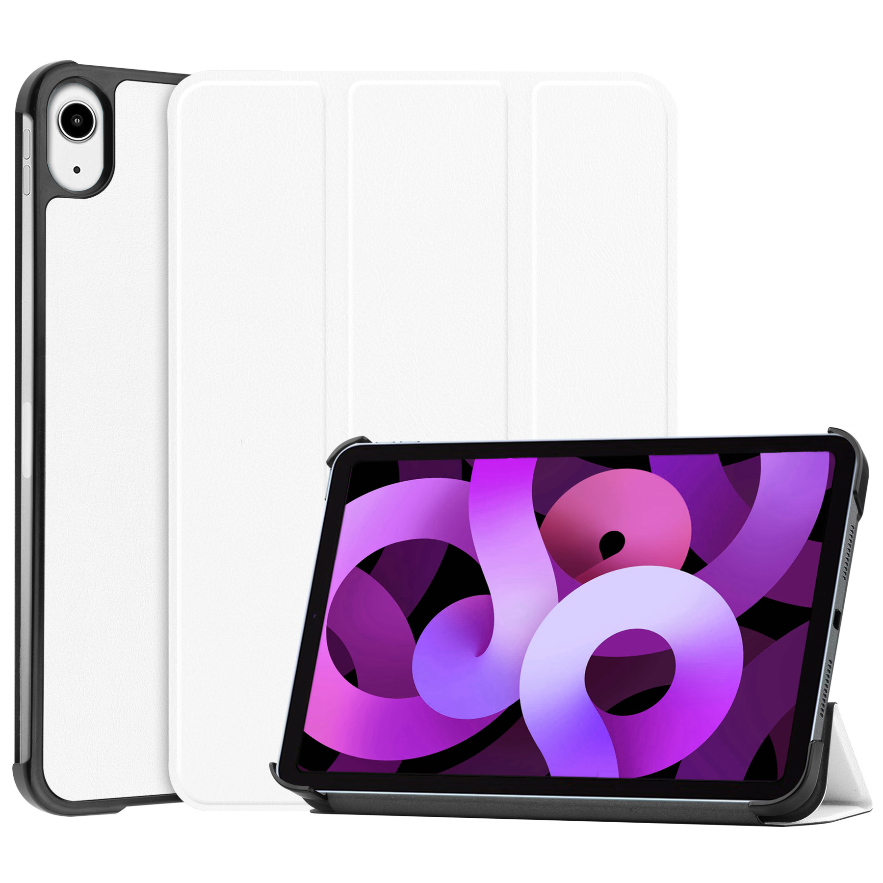 Nomfy Hoes Geschikt voor iPad Air 2022 Hoes Tri-fold Tablet Hoesje Case - Hoesje Geschikt voor iPad Air 5 2022 Hoesje Hardcover Bookcase - Wit
