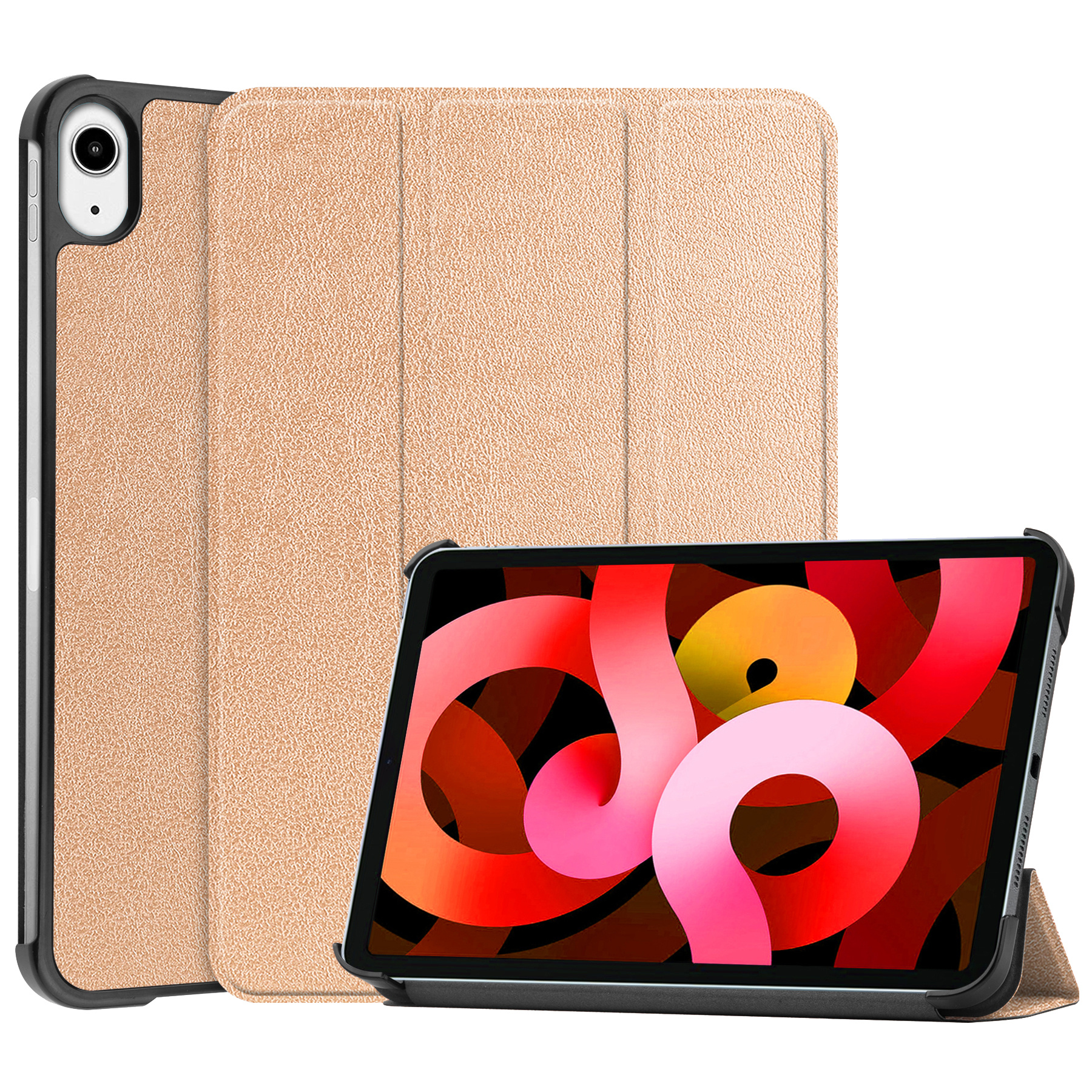 BASEY. Hoesje Geschikt voor iPad Air 2022 Hoes Case Tablet Hoesje Tri-fold - Hoes Geschikt voor iPad Air 5 2022 Hoesje Hard Cover Bookcase Hoes - Goud