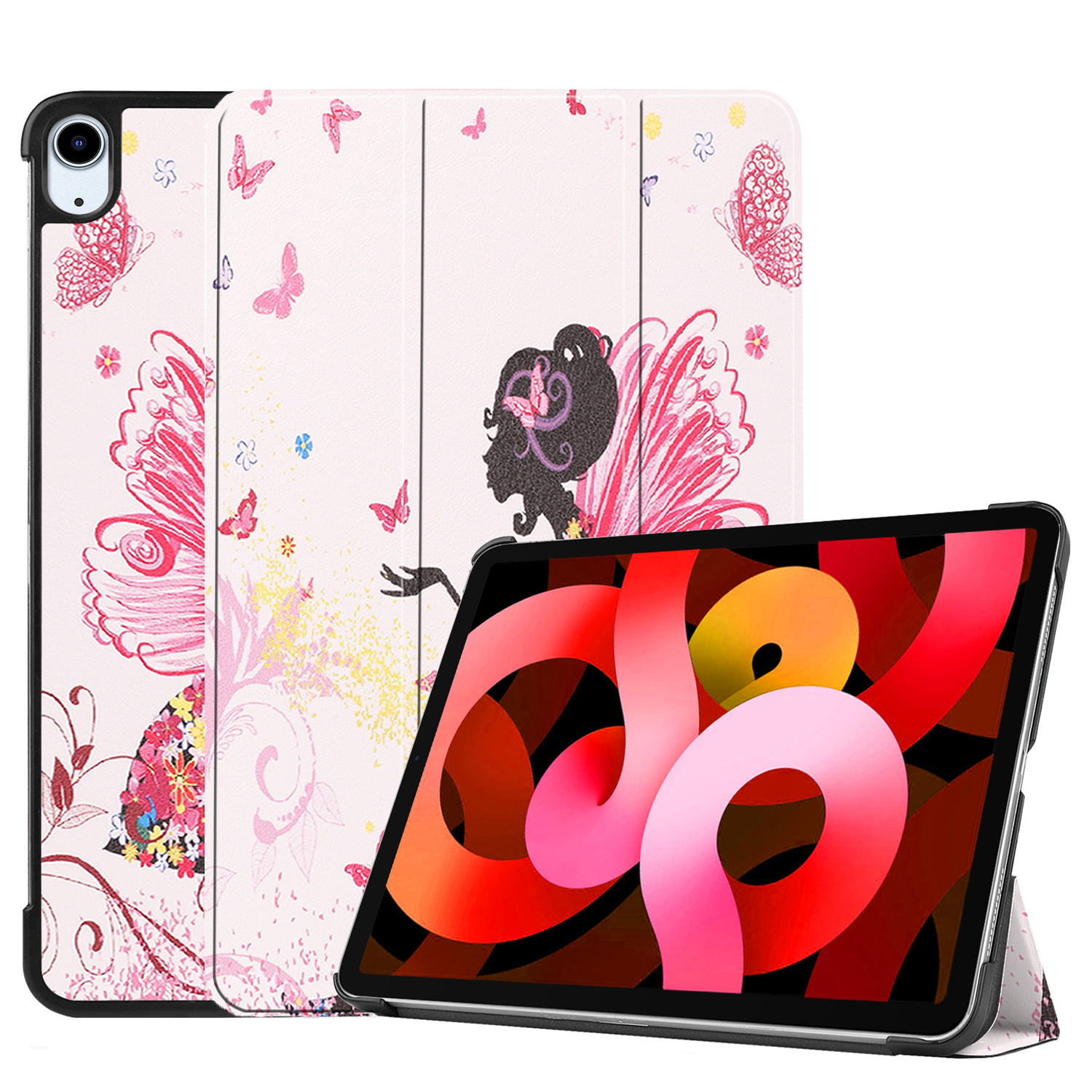 BASEY. Hoesje Geschikt voor iPad Air 2022 Hoes Case Tablet Hoesje Tri-fold - Hoes Geschikt voor iPad Air 5 2022 Hoesje Hard Cover Bookcase Hoes - Elfje