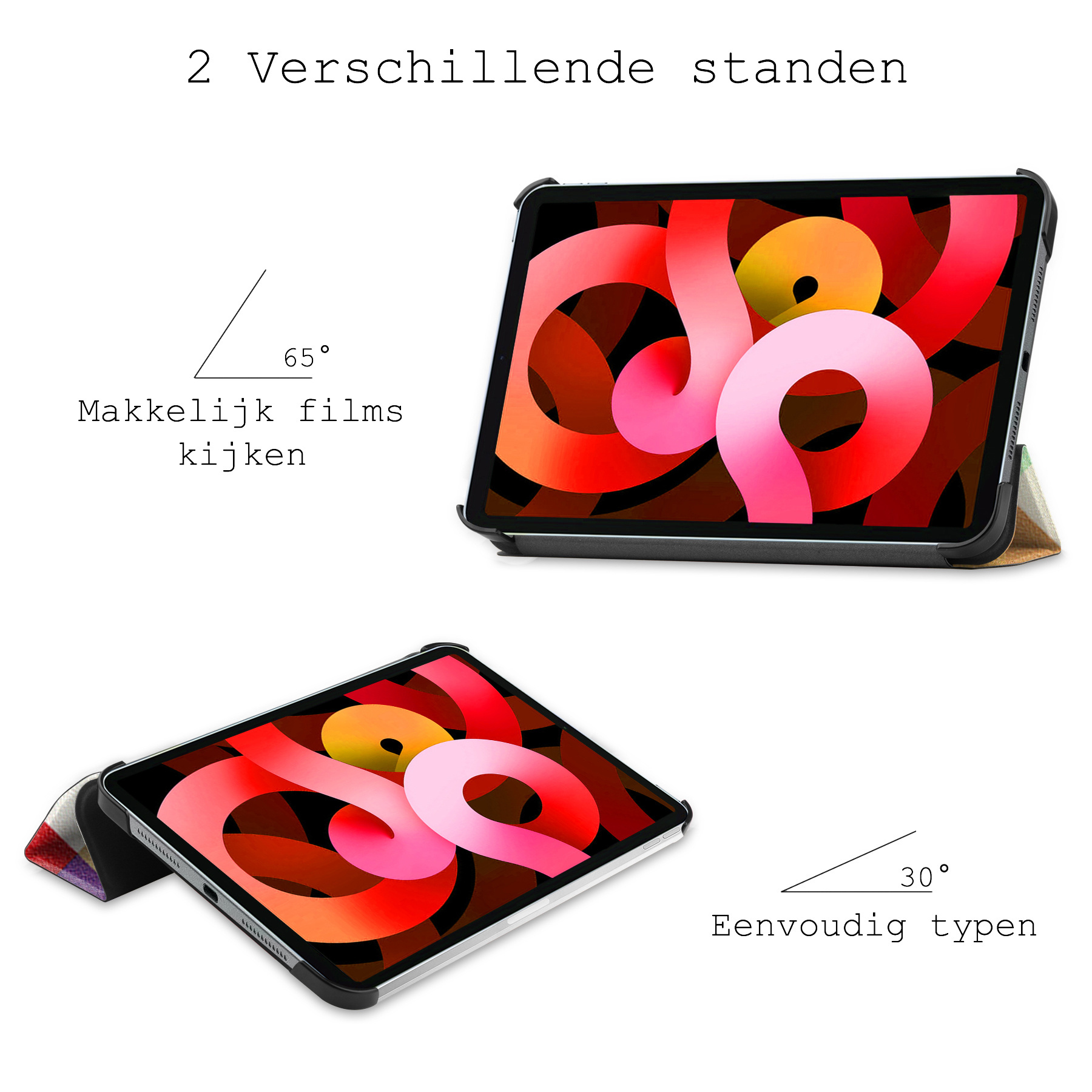 BASEY. Hoesje Geschikt voor iPad Air 2022 Hoes Case Tablet Hoesje Tri-fold Met Screenprotector - Hoes Geschikt voor iPad Air 5 2022 Hoesje Hard Cover Bookcase Hoes - Bloesem