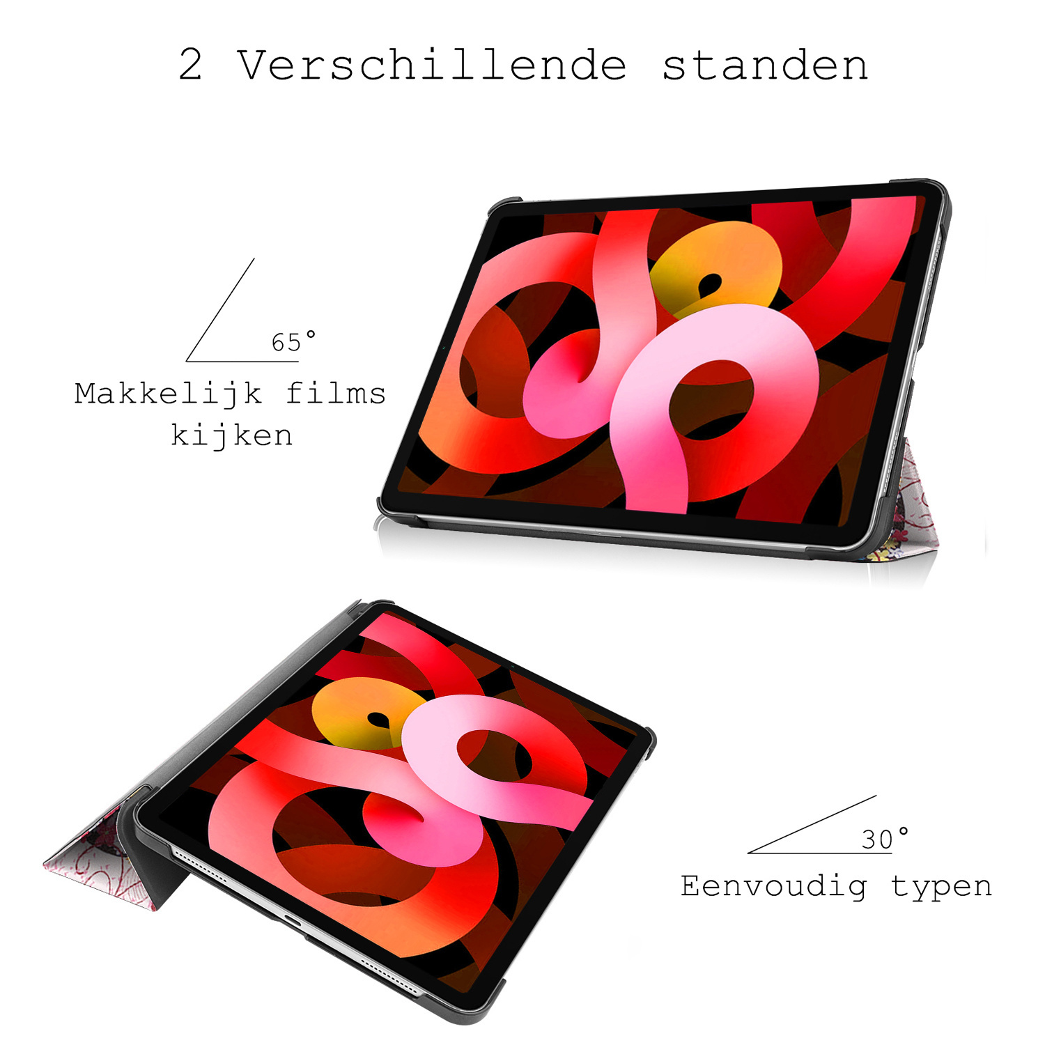 BASEY. Hoesje Geschikt voor iPad Air 2022 Hoes Case Tablet Hoesje Tri-fold Met Screenprotector - Hoes Geschikt voor iPad Air 5 2022 Hoesje Hard Cover Bookcase Hoes - Elfje