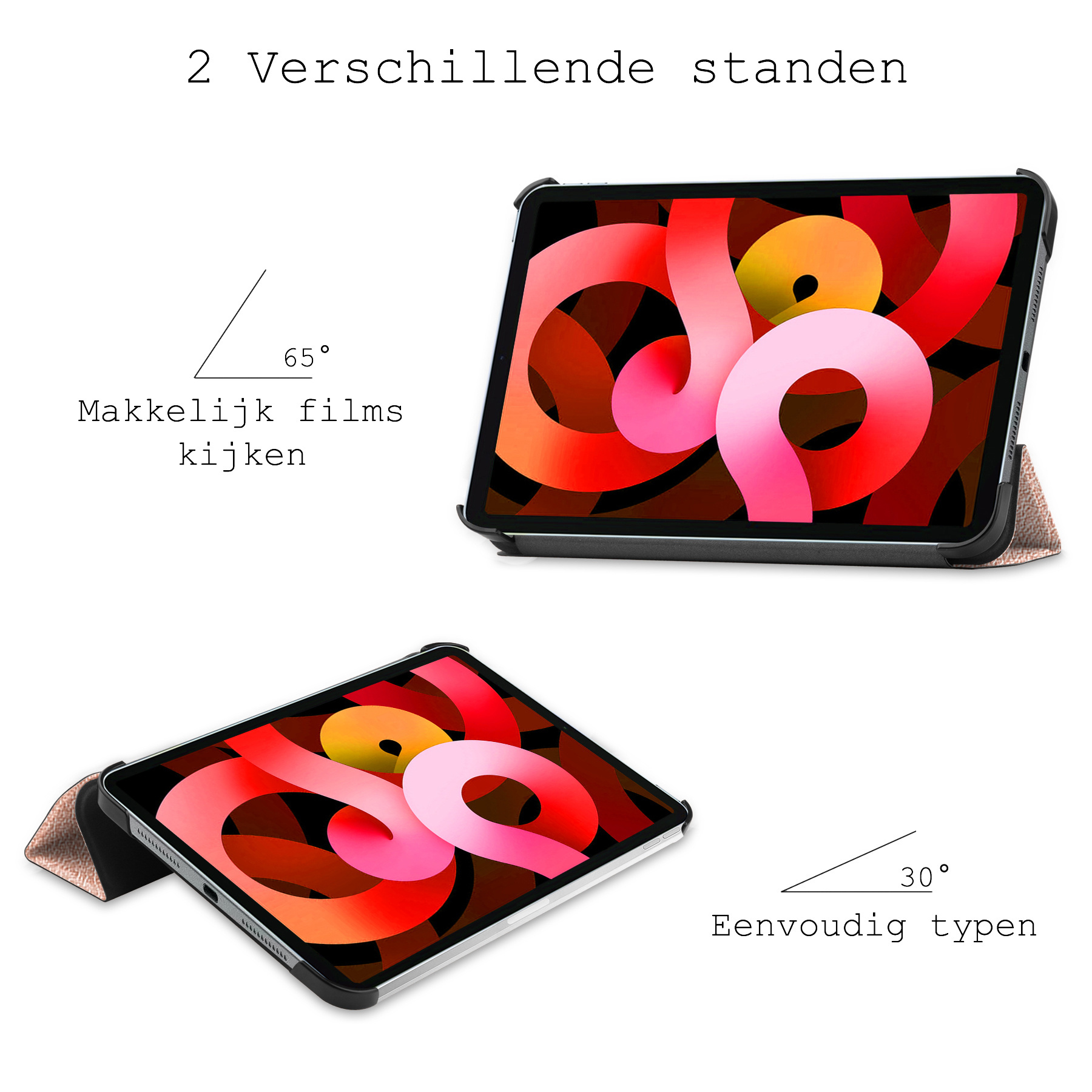 BASEY. Hoesje Geschikt voor iPad Air 2022 Hoes Case Tablet Hoesje Tri-fold Met Screenprotector - Hoes Geschikt voor iPad Air 5 2022 Hoesje Hard Cover Bookcase Hoes - Rosé goud