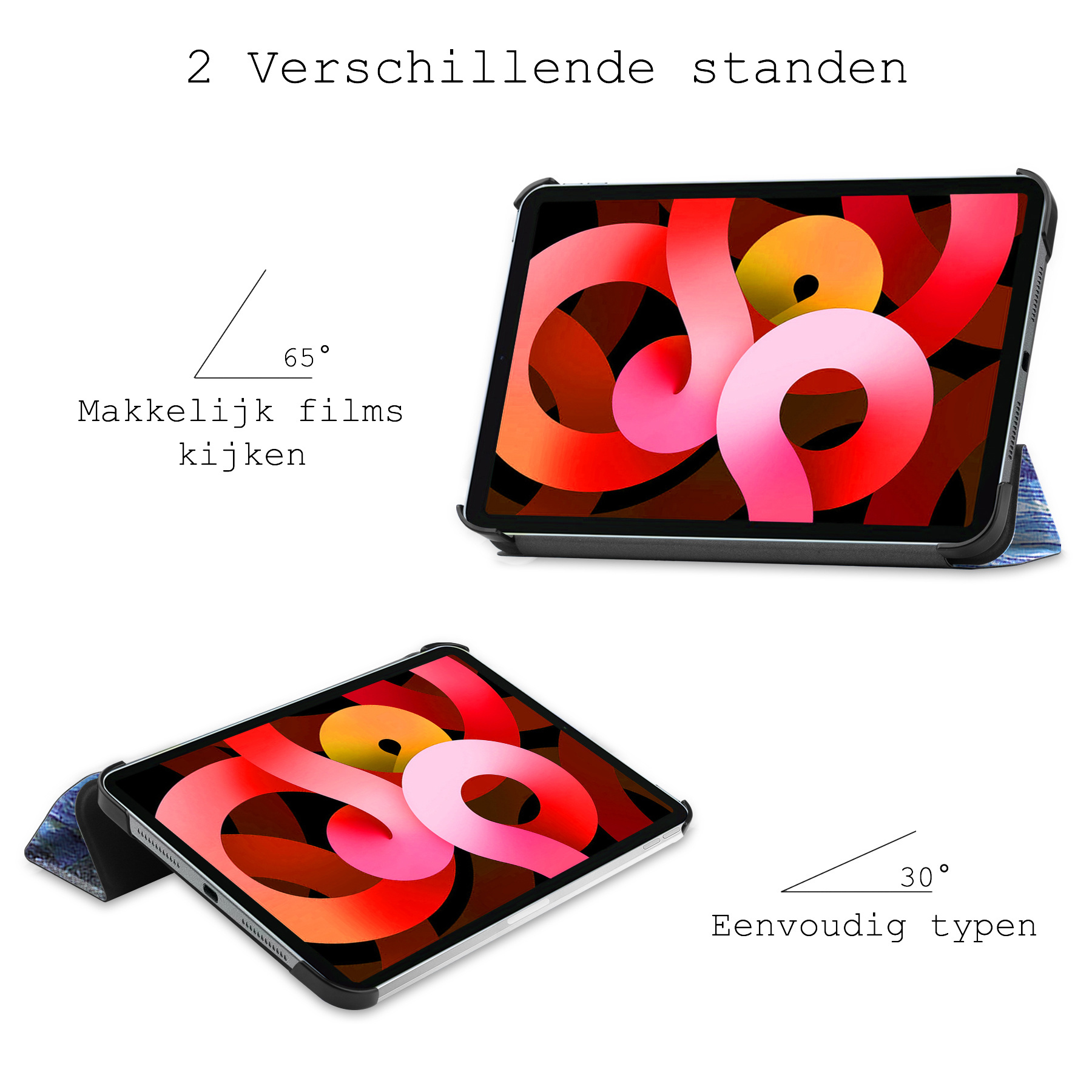 BASEY. Hoesje Geschikt voor iPad Air 2022 Hoes Case Tablet Hoesje Tri-fold Met Screenprotector - Hoes Geschikt voor iPad Air 5 2022 Hoesje Hard Cover Bookcase Hoes - Sterrenhemel