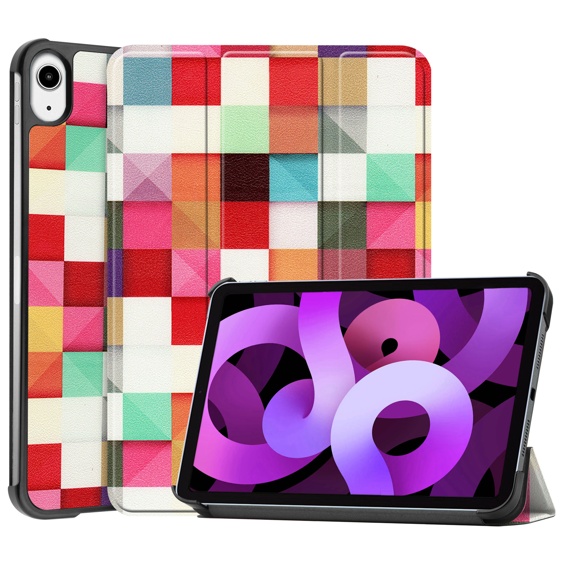 Nomfy Hoes Geschikt voor iPad Air 2022 Hoes Tri-fold Tablet Hoesje Case Met Screenprotector - Hoesje Geschikt voor iPad Air 5 2022 Hoesje Hardcover Bookcase - Bloesem