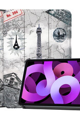 Nomfy Hoes Geschikt voor iPad Air 2022 Hoes Tri-fold Tablet Hoesje Case Met Screenprotector - Hoesje Geschikt voor iPad Air 5 2022 Hoesje Hardcover Bookcase - Eiffeltoren