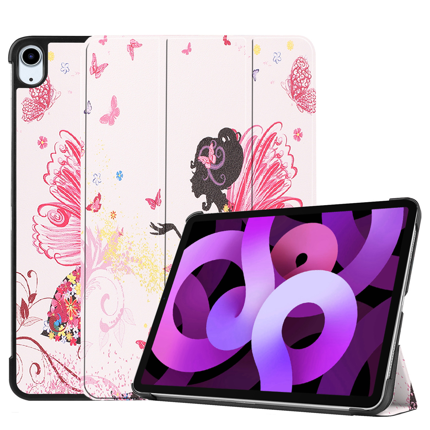 Nomfy Hoes Geschikt voor iPad Air 2022 Hoes Tri-fold Tablet Hoesje Case Met Screenprotector - Hoesje Geschikt voor iPad Air 5 2022 Hoesje Hardcover Bookcase - Elfje