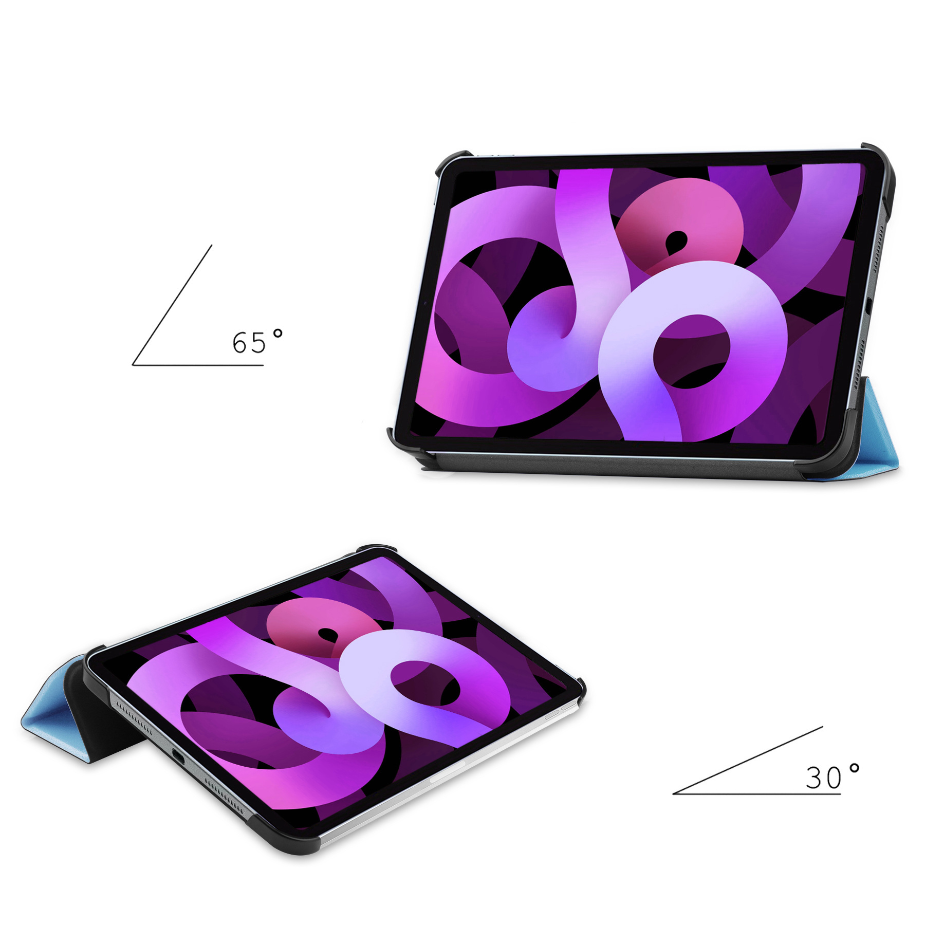 Nomfy Hoes Geschikt voor iPad Air 2022 Hoes Tri-fold Tablet Hoesje Case Met Screenprotector - Hoesje Geschikt voor iPad Air 5 2022 Hoesje Hardcover Bookcase - Lichtblauw