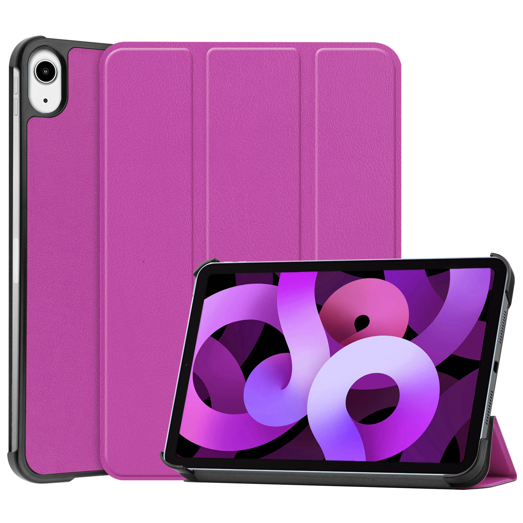 Nomfy Hoes Geschikt voor iPad Air 2022 Hoes Tri-fold Tablet Hoesje Case Met Screenprotector - Hoesje Geschikt voor iPad Air 5 2022 Hoesje Hardcover Bookcase - Paars