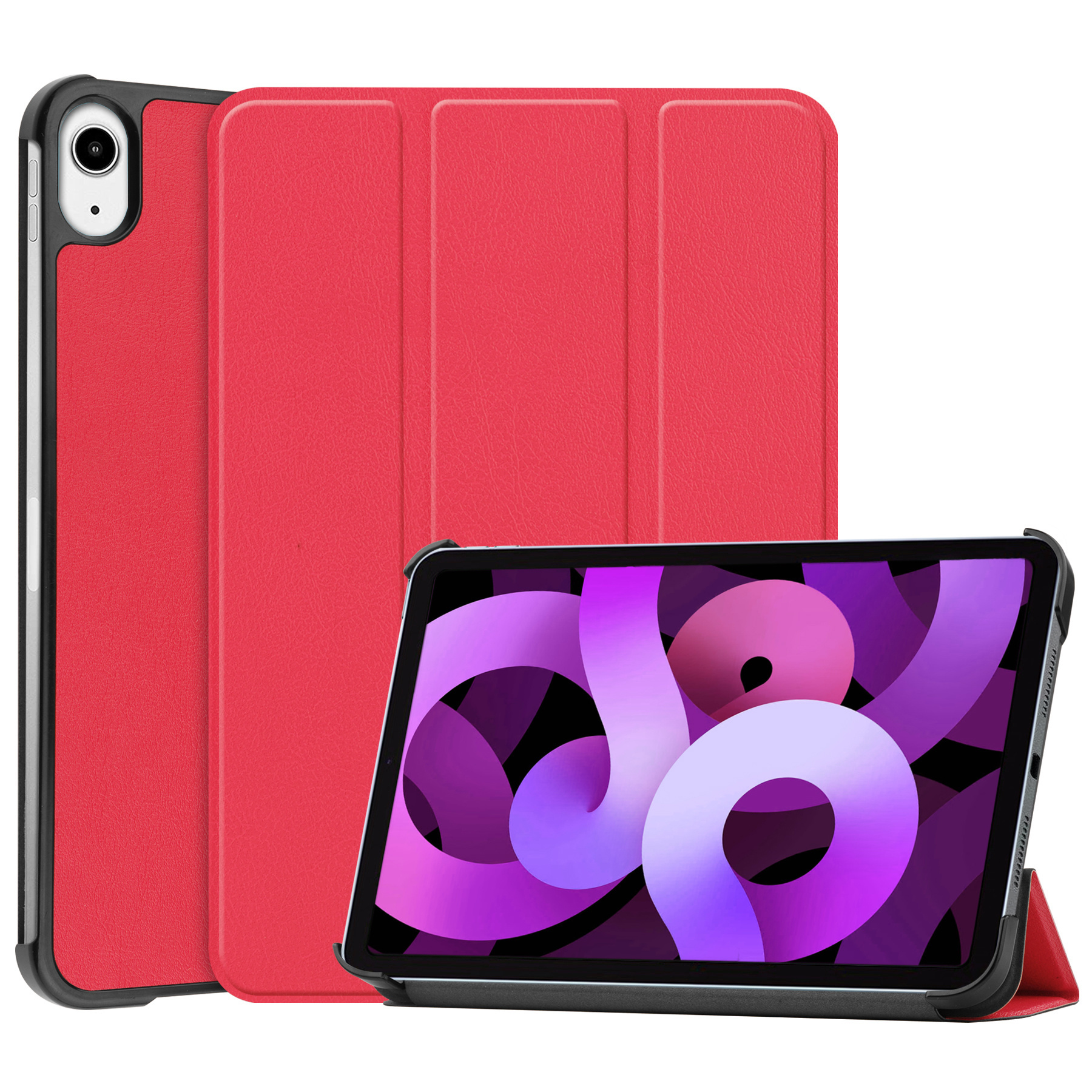 Nomfy Hoes Geschikt voor iPad Air 2022 Hoes Tri-fold Tablet Hoesje Case Met Screenprotector - Hoesje Geschikt voor iPad Air 5 2022 Hoesje Hardcover Bookcase - Rood