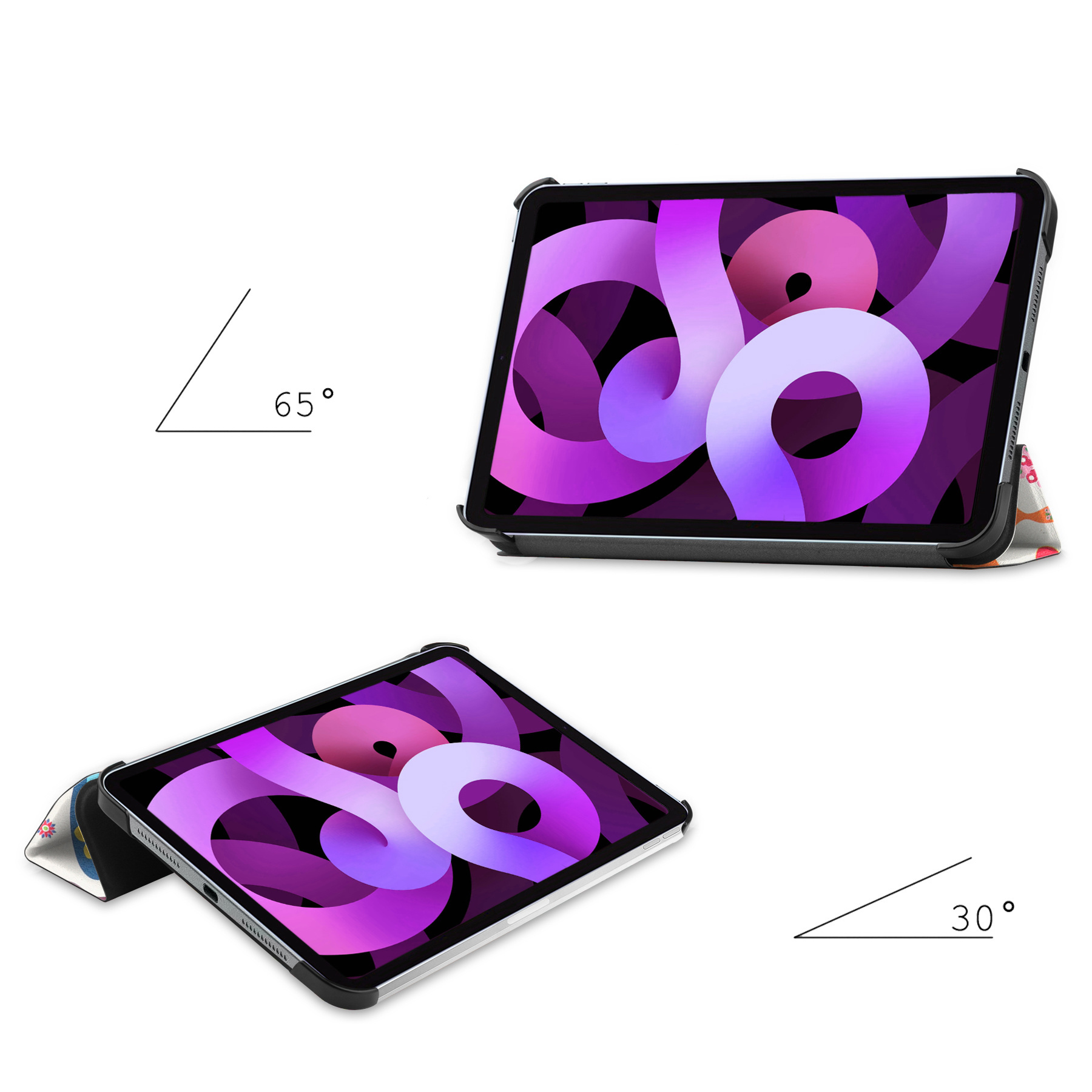 Nomfy Hoes Geschikt voor iPad Air 2022 Hoes Tri-fold Tablet Hoesje Case Met Screenprotector - Hoesje Geschikt voor iPad Air 5 2022 Hoesje Hardcover Bookcase - Vlinders