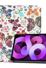 Nomfy Hoes Geschikt voor iPad Air 2022 Hoes Tri-fold Tablet Hoesje Case Met Screenprotector - Hoesje Geschikt voor iPad Air 5 2022 Hoesje Hardcover Bookcase - Vlinders