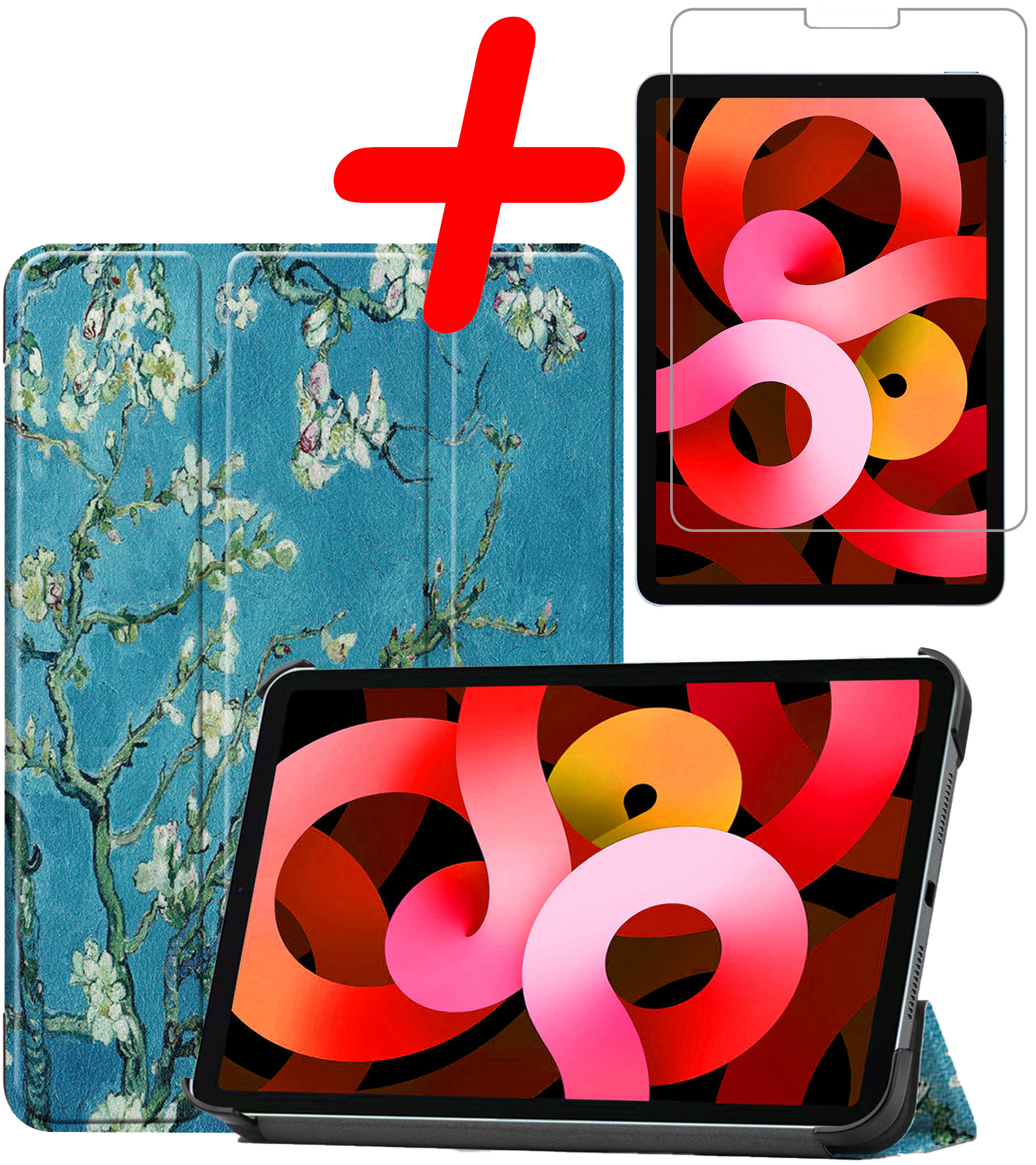 BASEY. Hoesje Geschikt voor iPad Air 2022 Hoes Case Tablet Hoesje Tri-fold Met Screenprotector - Hoes Geschikt voor iPad Air 5 2022 Hoesje Hard Cover Bookcase Hoes - Blokken
