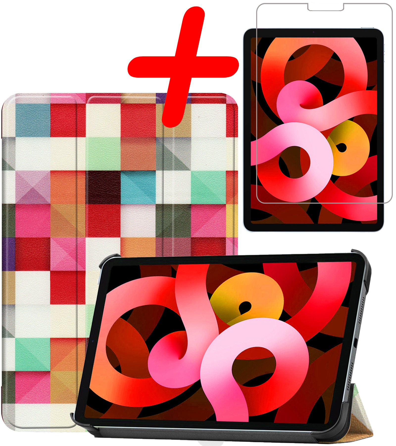 BASEY. Hoesje Geschikt voor iPad Air 2022 Hoes Case Tablet Hoesje Tri-fold Met Screenprotector - Hoes Geschikt voor iPad Air 5 2022 Hoesje Hard Cover Bookcase Hoes - Bloesem