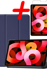 BASEY. Hoesje Geschikt voor iPad Air 2022 Hoes Case Tablet Hoesje Tri-fold Met Screenprotector - Hoes Geschikt voor iPad Air 5 2022 Hoesje Hard Cover Bookcase Hoes - Donkerblauw
