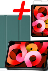 BASEY. Hoesje Geschikt voor iPad Air 2022 Hoes Case Tablet Hoesje Tri-fold Met Screenprotector - Hoes Geschikt voor iPad Air 5 2022 Hoesje Hard Cover Bookcase Hoes - Donkergroen